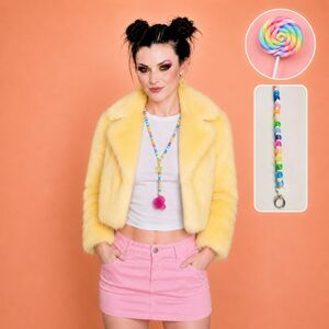 (Lolli pop) Rainbow kandi 3pc set lariat drop star Necklace, earrings (Custom)